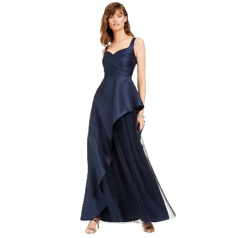 Adrianna Papell Women's Mikado Evening Gown With Pleats Midnight Navy Size 4