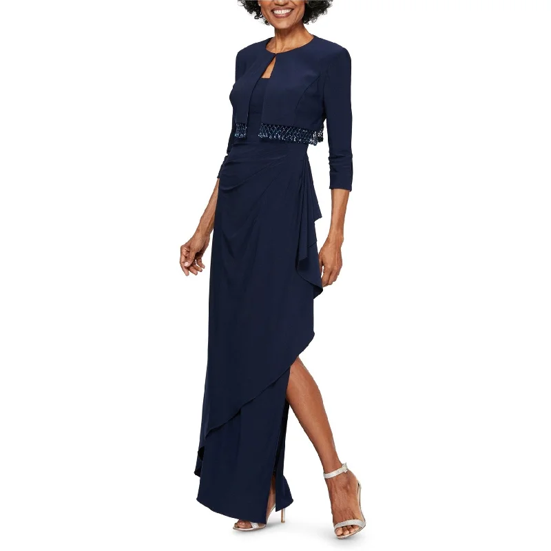 Alex Evenings Womens 2-Piece Gown Dress, Blue, 10