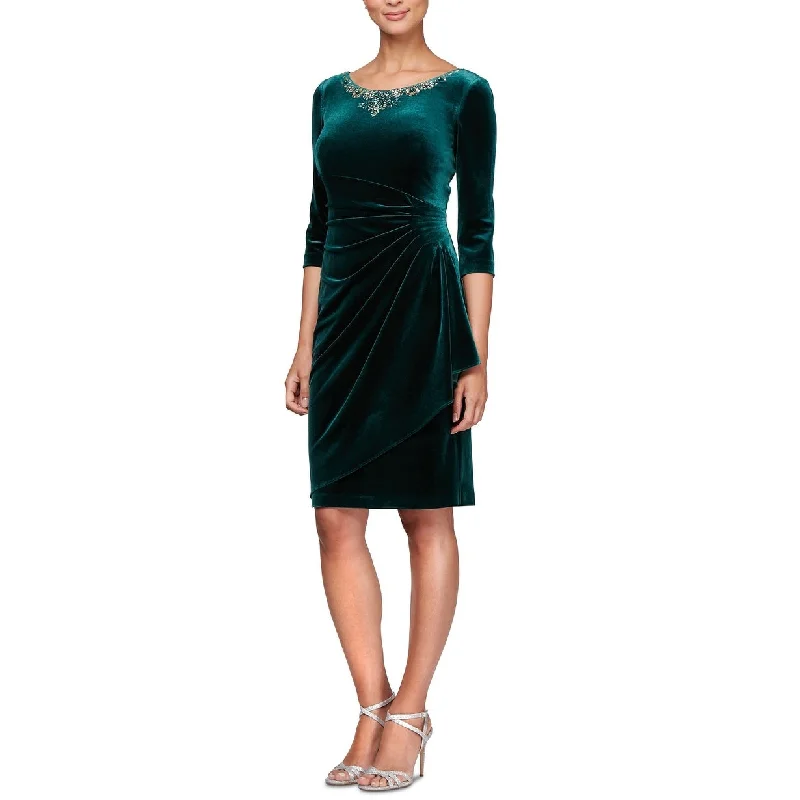 Alex Evenings Women's Beaded Velvet Shift Dress Dark Green Size 12