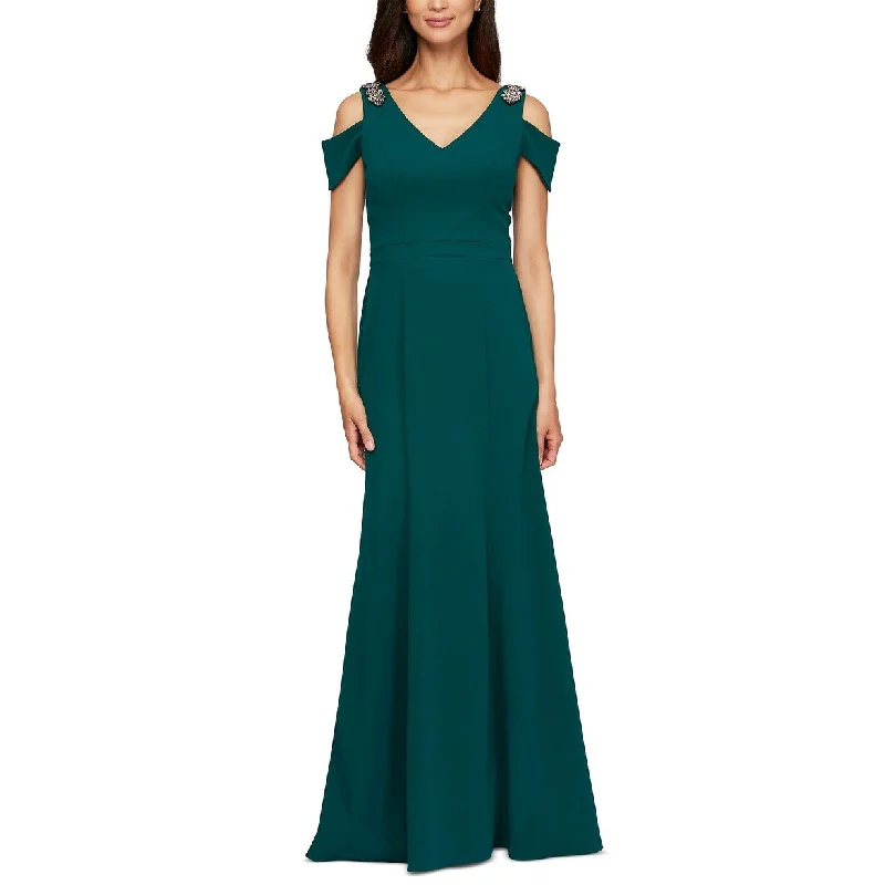 Alex Evenings Women's Cold Shoulder Trumpet Gown Green Size 14