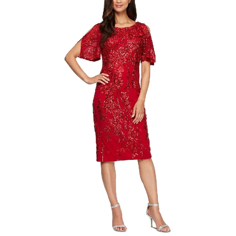 Alex Evenings Women's Embellished Cold-Shoulder Dress Red Size 16