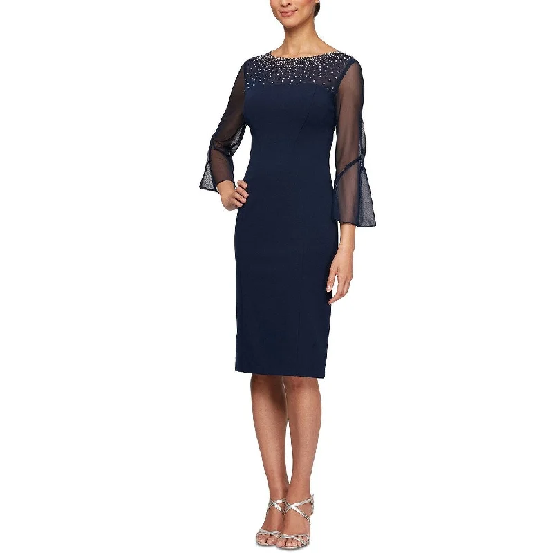 Alex Evenings Women's Embellished Illusion Neck Sheath Blue Size 4