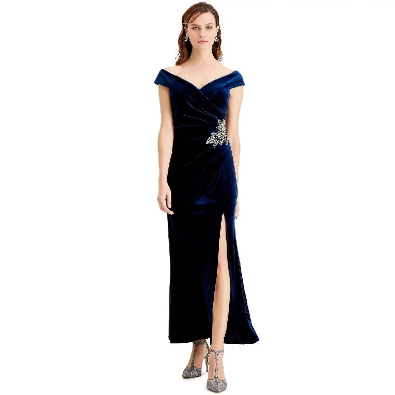 Alex Evenings Women's Embellished Off-The-Shoulder Velvet Dress Blue Size 12