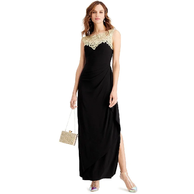 Alex Evenings Women's Embroidered Side Ruched Gown Black Size 10