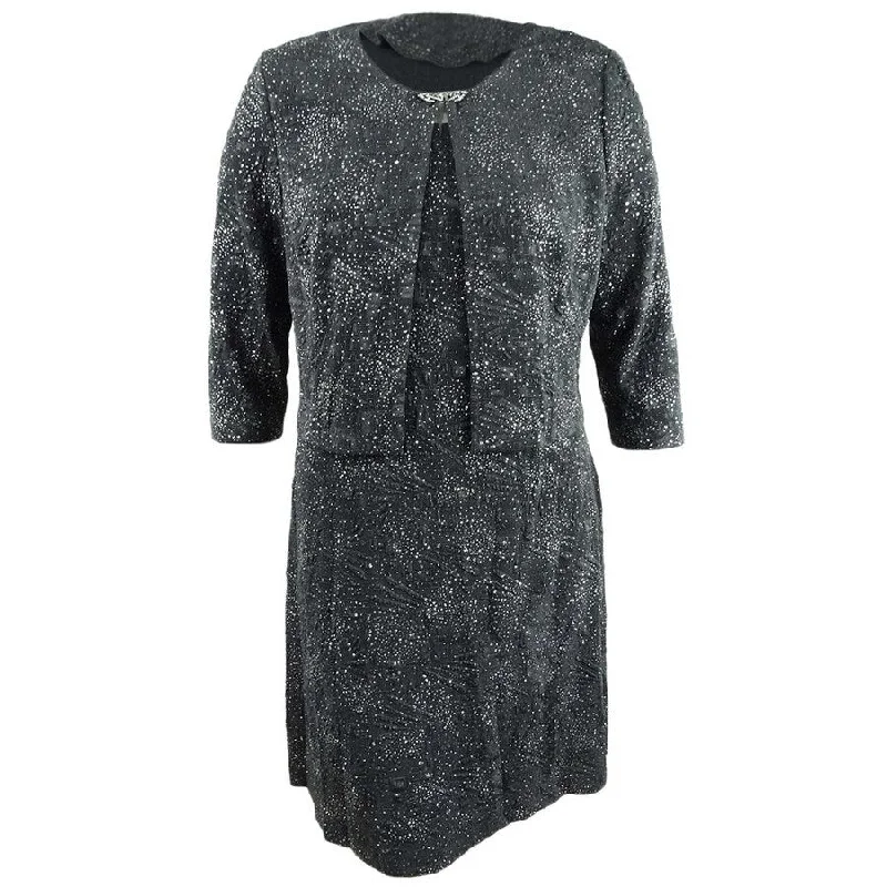 Alex Evenings Women's Jacquard-Knit Dress & Jacket (16, Smoke)