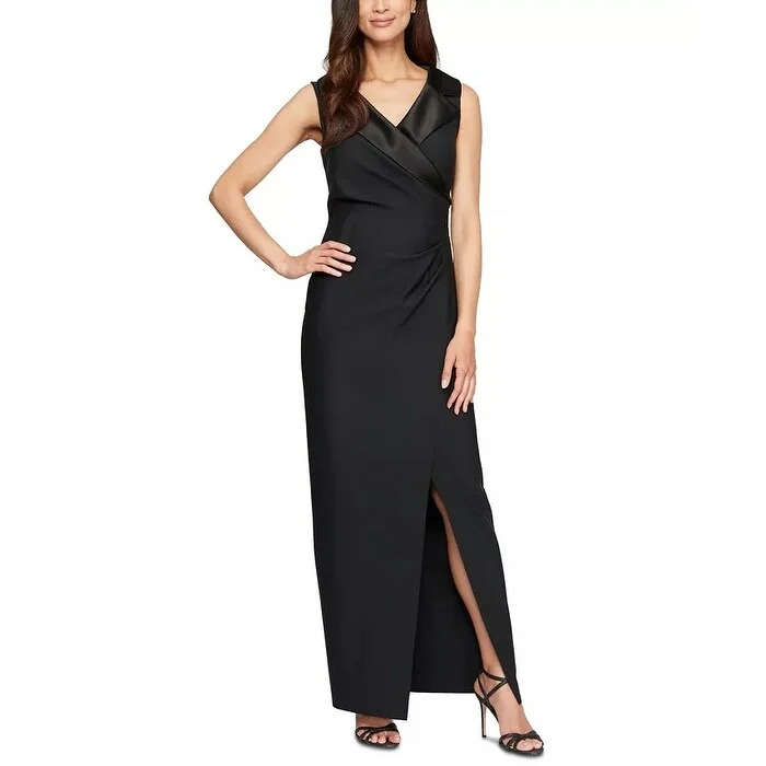 Alex Evenings Women's Notched Collar Jersey Gown Black Size 6 Petite - 6 Petite