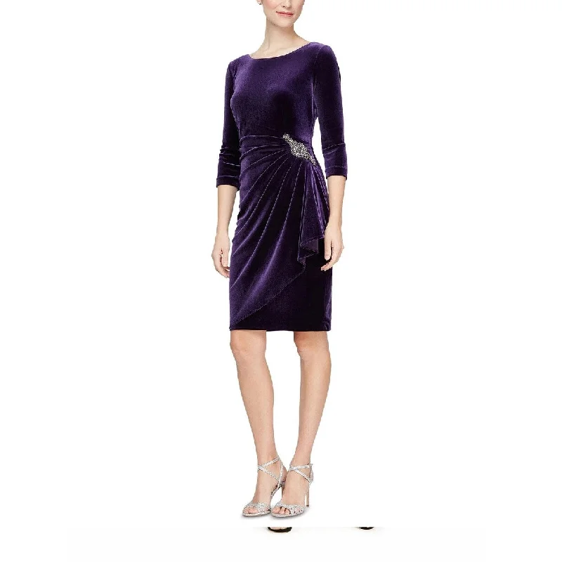 Alex Evenings Women's Off The Shoulder Velvet Cocktail Dress Dark Purple Size 16 Petite