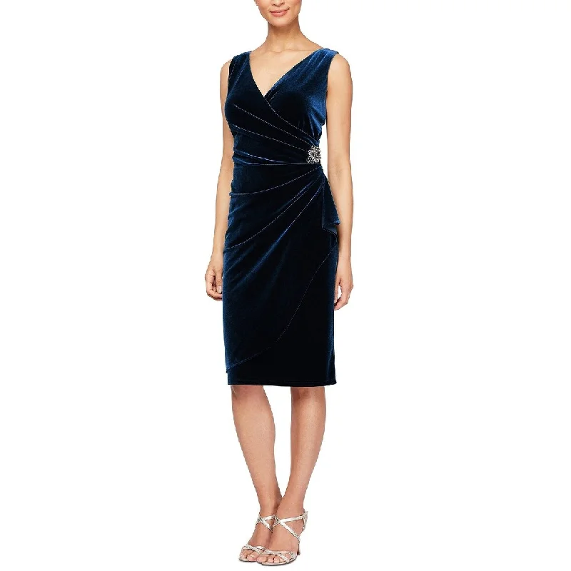 Alex Evenings Women's Petite Velvet Sheath Dress Blue Size 10