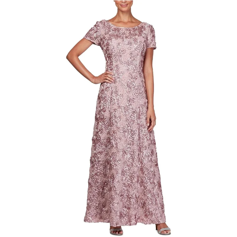 Alex Evenings Womens Rosette Sequin Lace Gown Dress, Pink, 16W