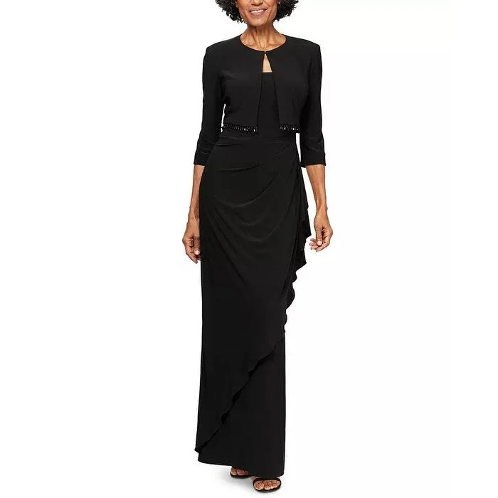 Alex Evenings Women's Ruched Gown With Bolero Black Size 8 Petite - 8P