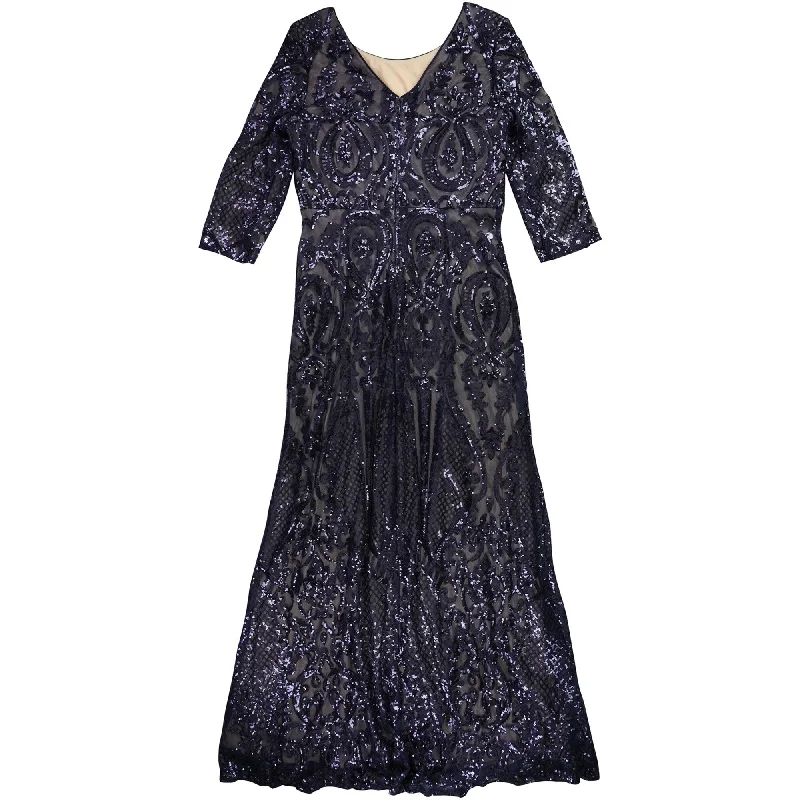 Alex Evenings Womens Sequin Brocade Mermaid Gown Dress, Blue, 12