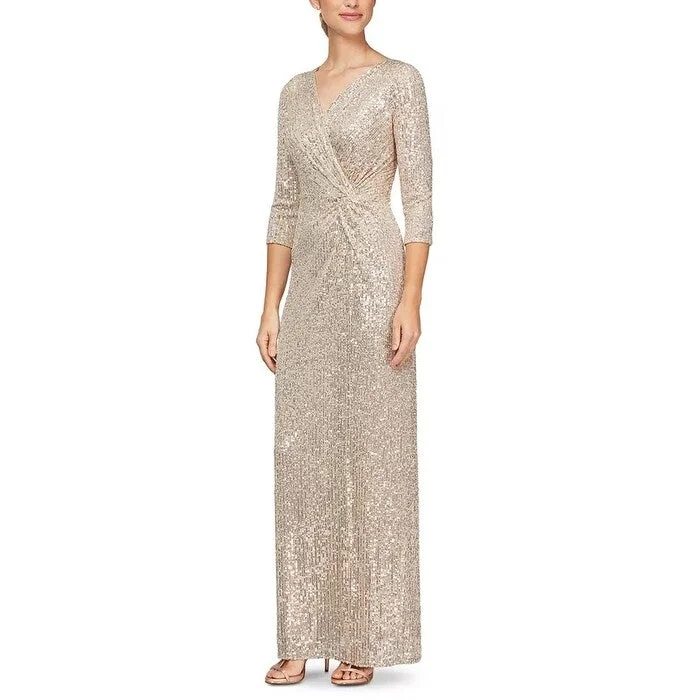 Alex Evenings Women's Sequin Column Gown Metallic Brown Size 10