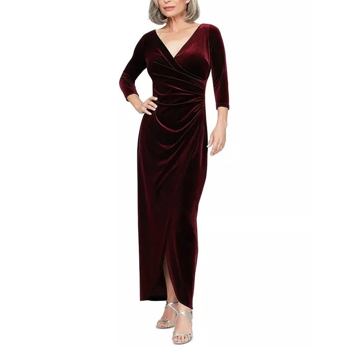 Alex Evenings Women's Surplice Velvet Gown Red Size 14 Petite - 14 Petite