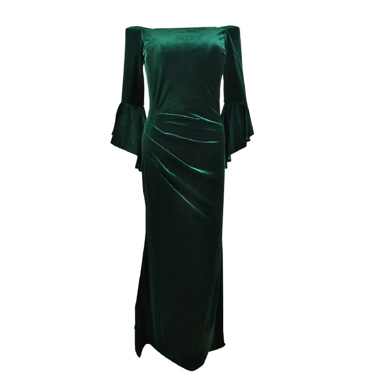 Betsy & Adam Women's Bell Sleeve Off Shoulder Full Length Evening Dress Green Size 4