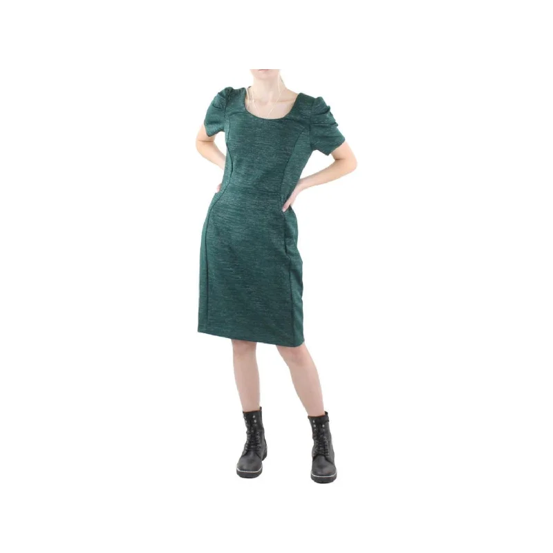 Calvin Klein Women's Glitter Zippered Pleated Unlined Pouf Sleeve Scoop Neck Knee Length Evening Sheath Dress Green Size 2