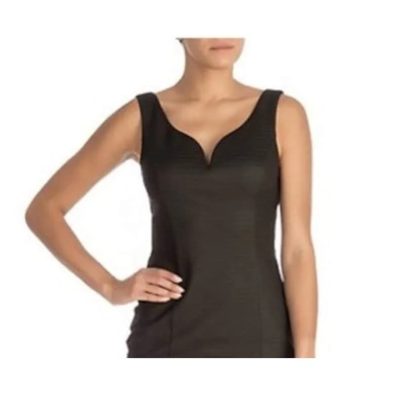 Guess Women's Ribbed Sleeveless V Neck Short Evening Body Con Dress Black Size 0