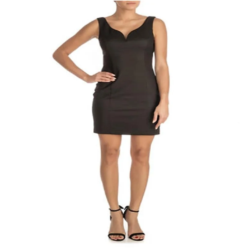 Guess Women's Ribbed Sleeveless V Neck Short Evening Body Con Dress Black Size 6