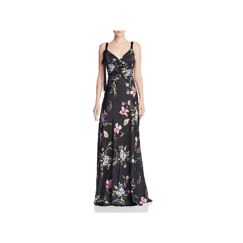 Jill Stuart Women's Satin Floral Evening Dress Black Multi Size 10