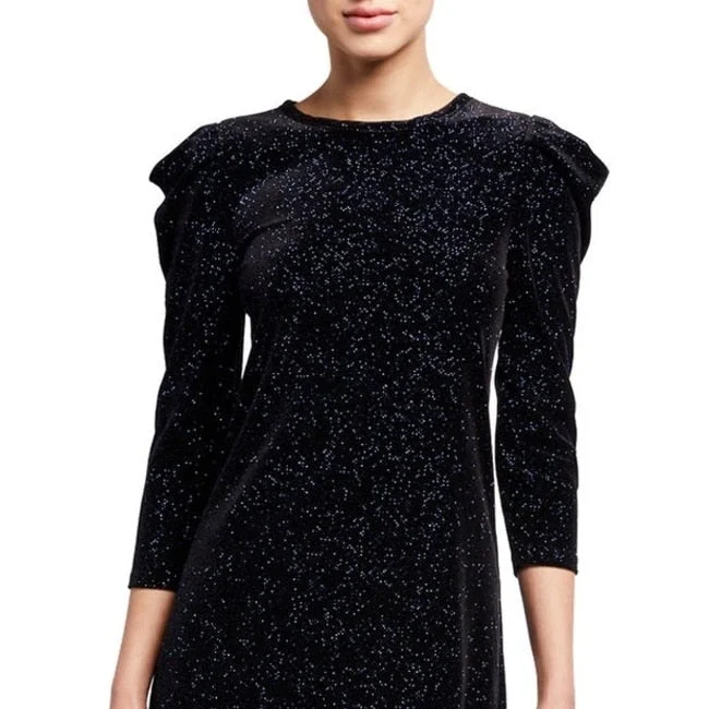 Michael Kors Women's Sequined Zippered 3/4 Sleeve Jewel Neck Above The Knee Body Con Evening Dress Black Size Xx-Large