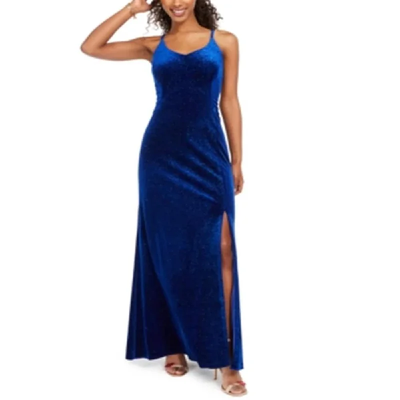 Morgan & Company Women's Hidden Back Zipper Spaghetti Strap V Neck Full Length Evening Body Con Dress Blue Size 0