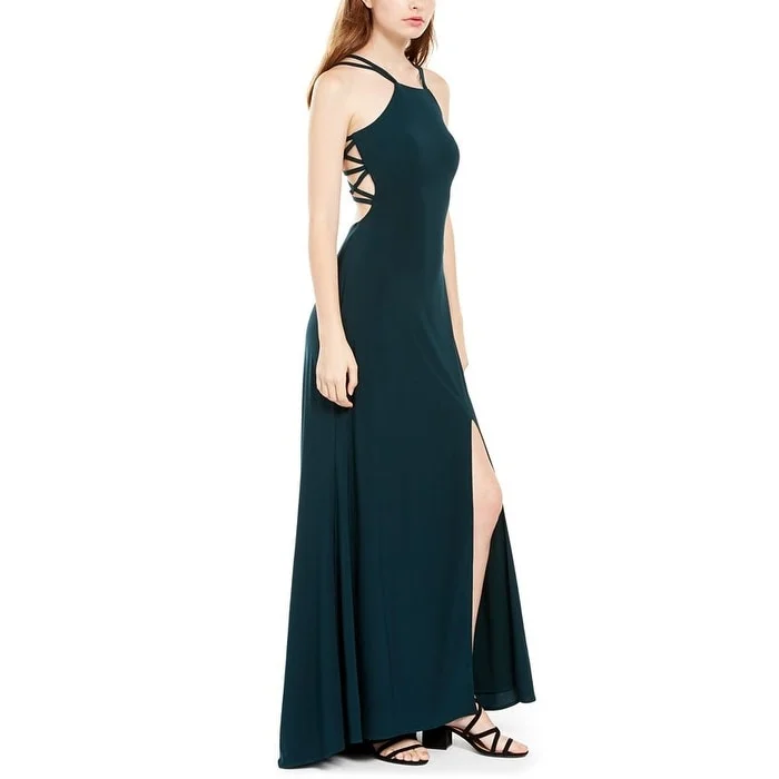 Morgan & Company Women's Sleeveless Halter Full Length Sheath Evening Dress Green Size 15