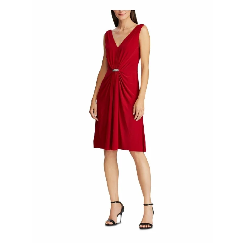 Ralph Lauren Women's Embellished Sheath Evening Dress Red Size 8