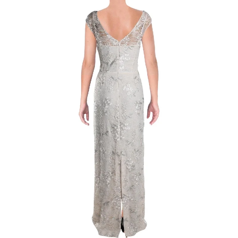 Ralph Lauren Women's Kirlene Embroidered Lace Evening Dress Beige Size 10