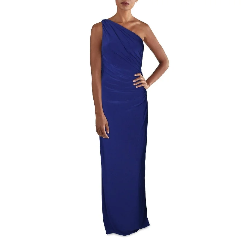 Ralph Lauren Women's Slitted Asymmetrical Neckline Full Length Evening Dress Blue Size 10