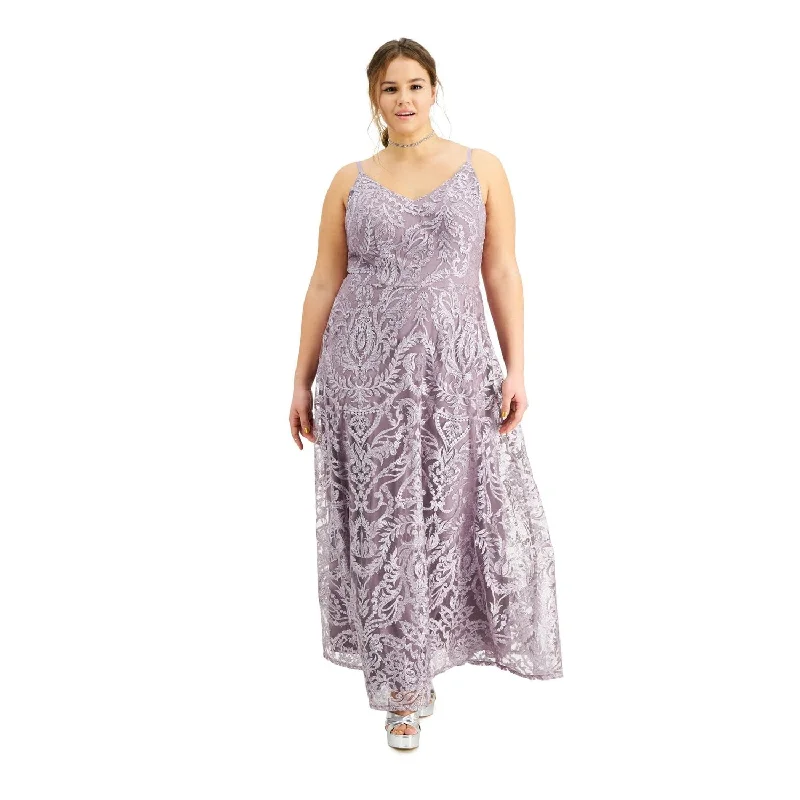 Speechless Women's Shimmer Embroidered Evening Dress Purple 22W