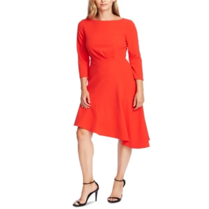 Vince Camuto Women's Zippered 3/4 Sleeve Jewel Neck Knee Length Fit Flare Evening Dress Orange Size 0