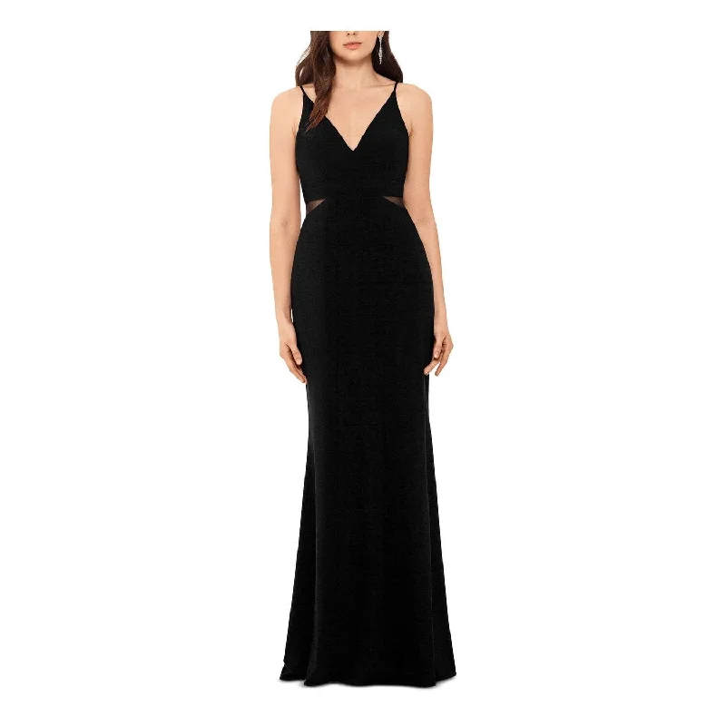 XSCAPE Women's Spaghetti Strap V Neck Full Length Sheath Evening Dress Black Size 10