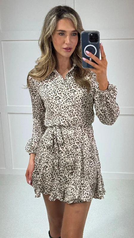 Annie Black & Beige Leopard Printed Shirt Mini Dress