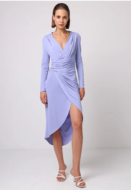 Bodycon Wrap Midi Dress With Long Sleeves In Lilac