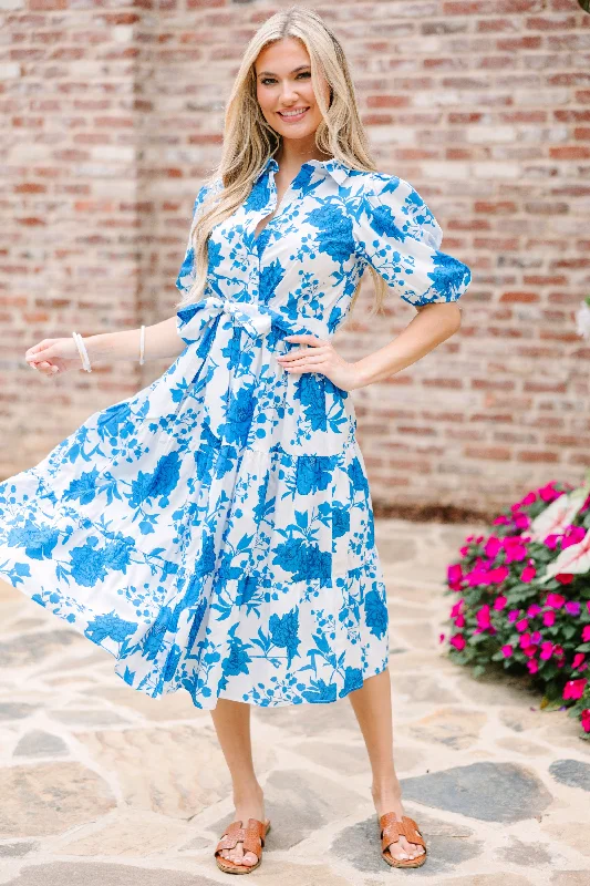 Feeling Alive Blue Floral Midi Dress