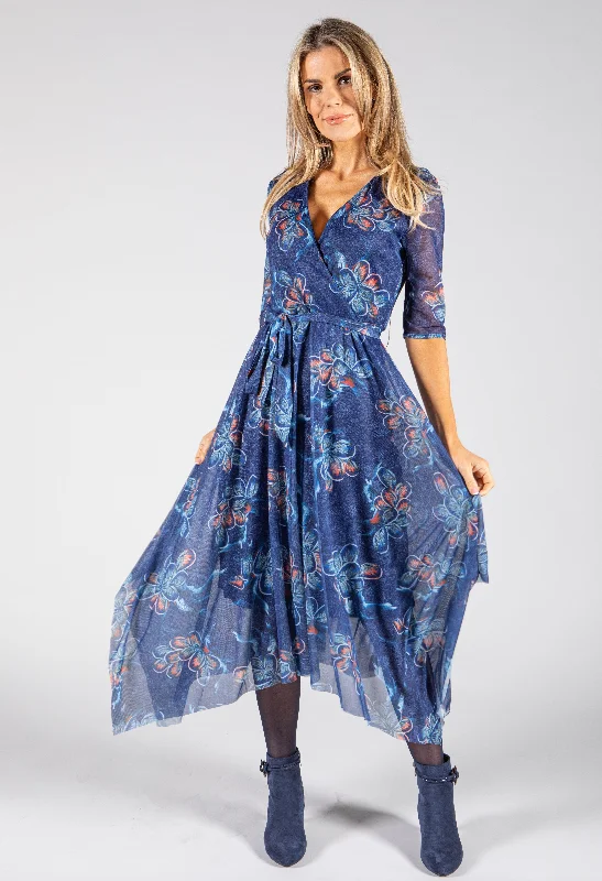 Floral Print Midi Wrap Dress