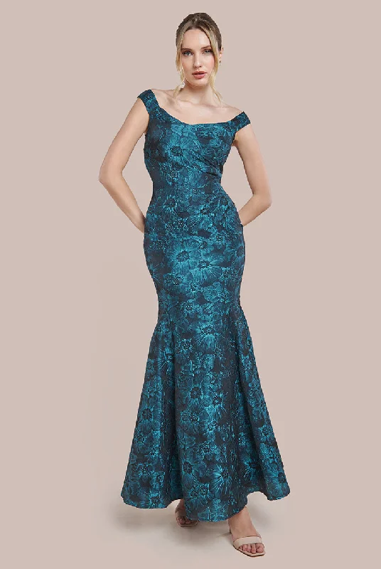 Goddiva Bardot Jacquard Maxi Dress - Emerald