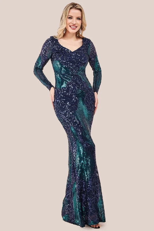 Goddiva Contrast Sequin Long Sleeve Maxi Dress - Emerald