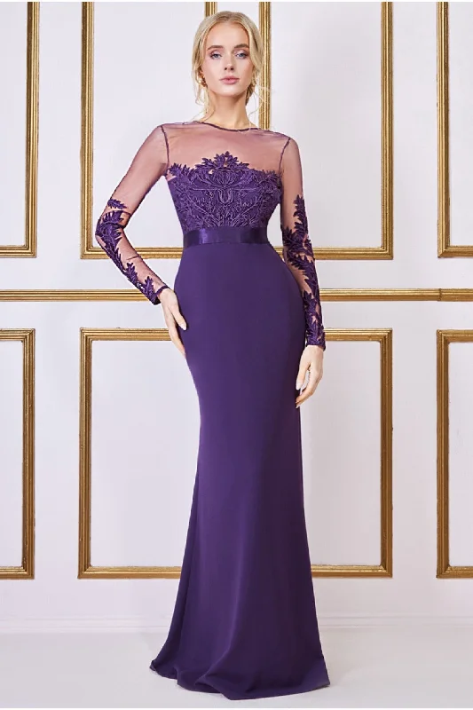 Goddiva Embroidered Mesh & Scuba Maxi - Purple