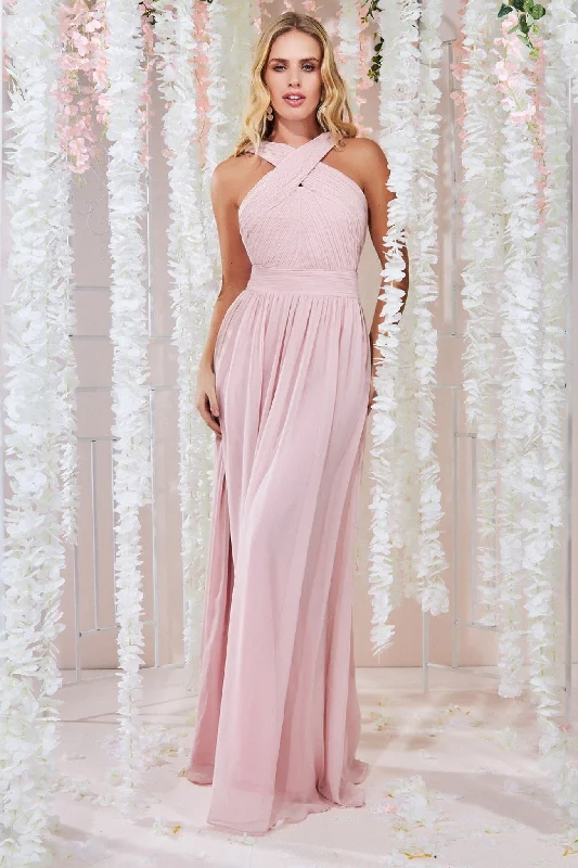 Goddiva Halter Neck Chiffon Maxi Dress -Lightpink