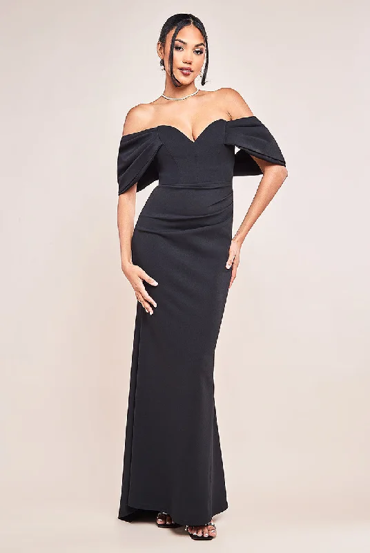 Off The Shoulder Draped Sleeve Maxi Dress - Black by Goddiva