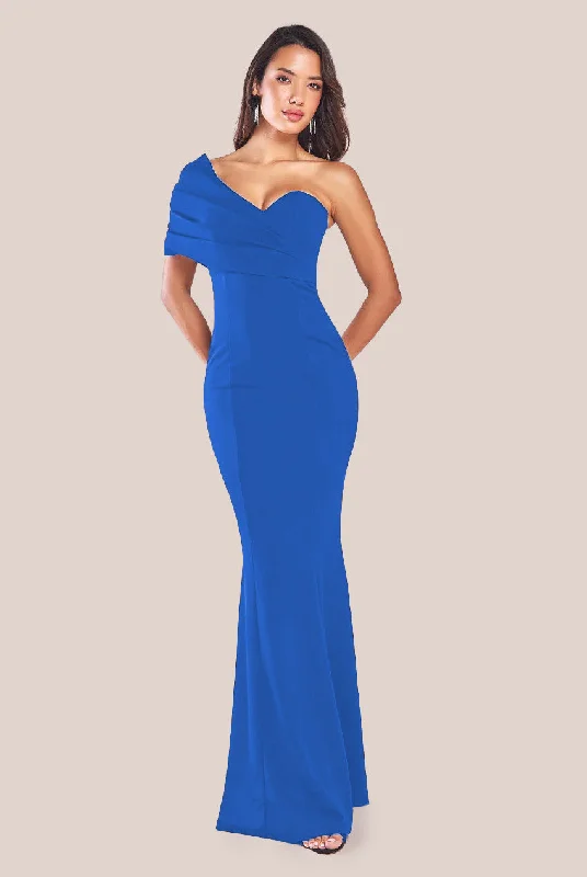 Goddiva One Shoulder Fan Maxi Dress - Royal Blue