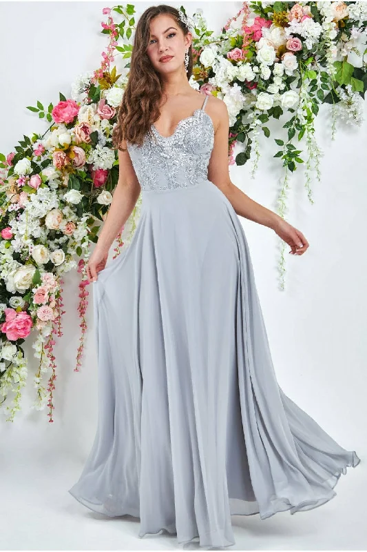 Goddiva Scallop Lace Chiffon Maxi - Grey