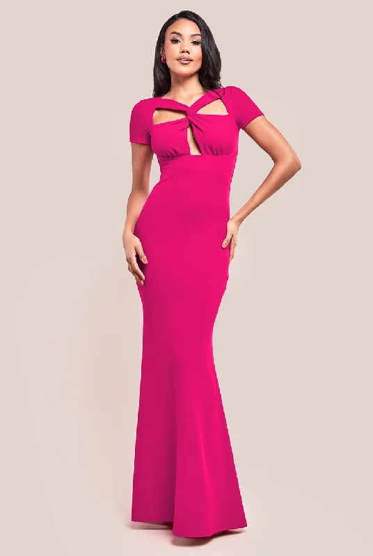 Goddiva Scuba Crepe Twist Cutout Maxi Dress - Hot Pink