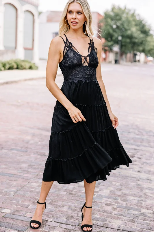 Head In The Clouds Black Lace Midi Dress