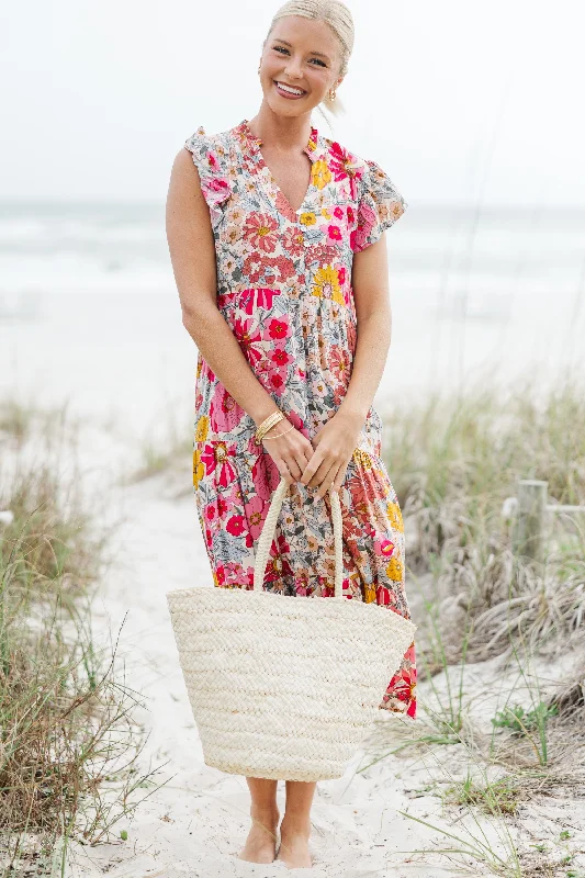 It's Another Day Pink Floral Midi Dress