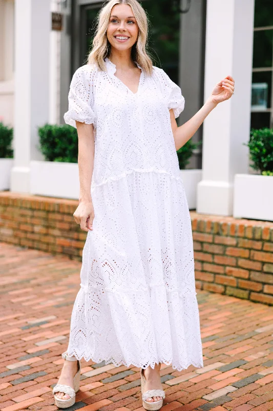 Just Hold On White Eyelet Midi Dress