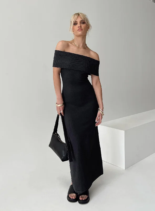 Lassey Off The Shoulder Knit Maxi Dress Black