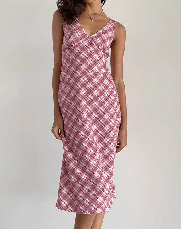 Liva Midi Dress in Pink Tartan