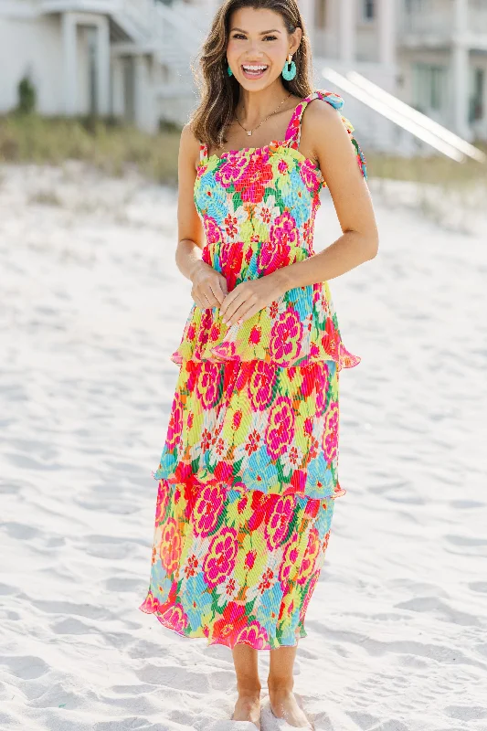 Live Boldly Yellow Floral Midi Dress