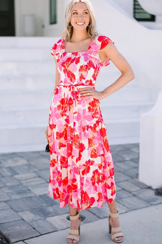 Living A Dream Pink Floral Midi Dress